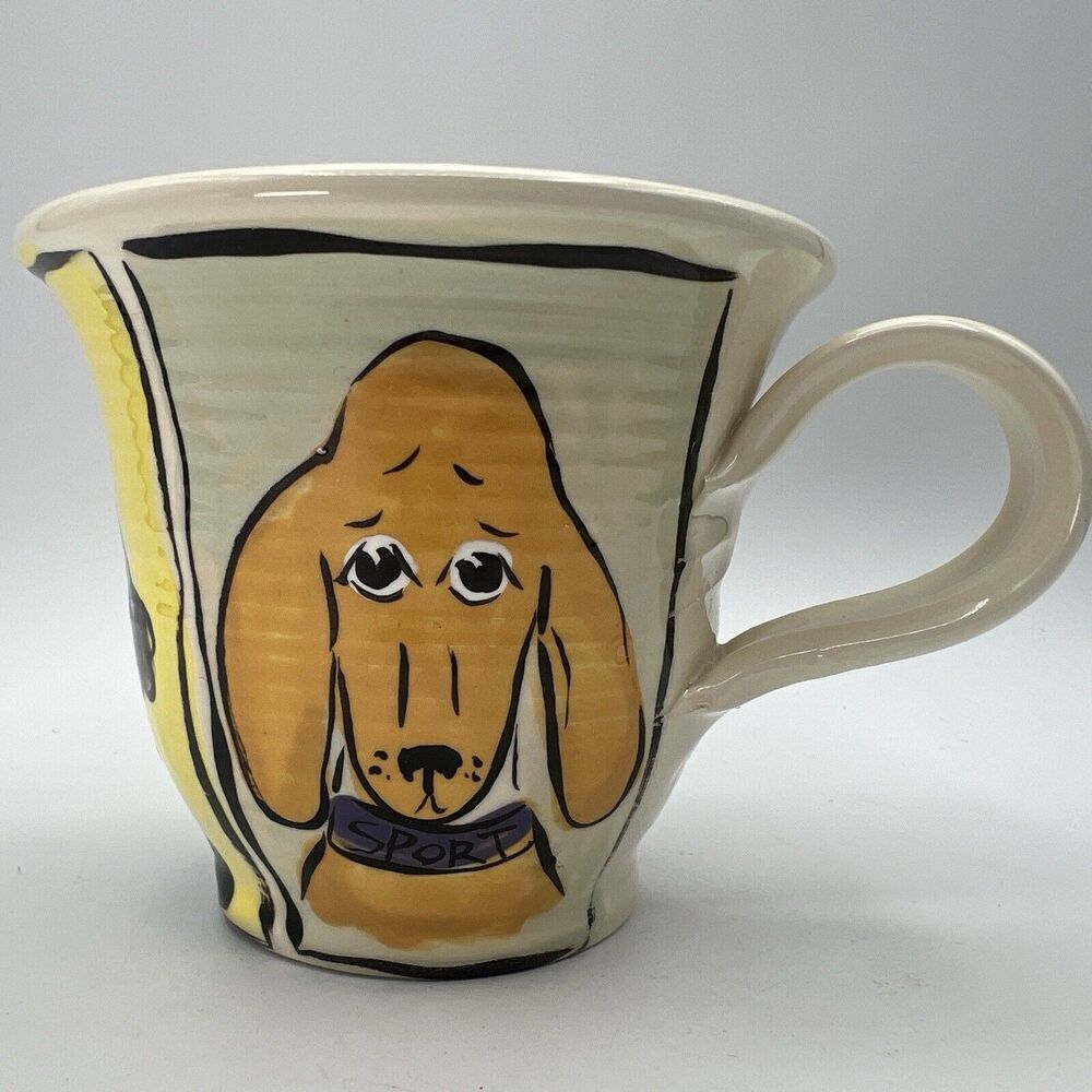 Large Art Pottery Hand Painted Dogs Mug The Club Poodle Hound Pets Vet